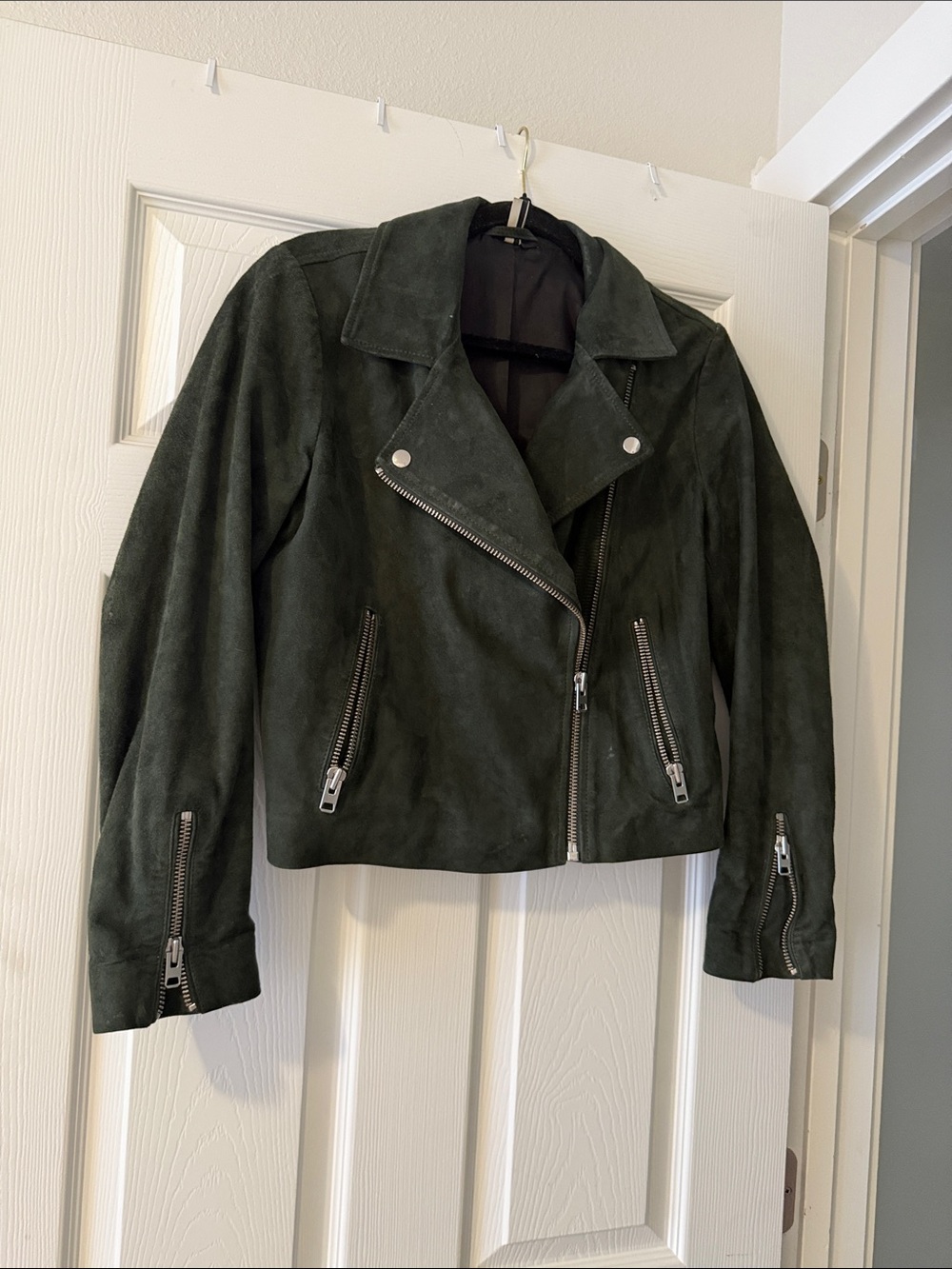 Topshop Suede Moto Jacket in Deep Green - Women's Stylish Outerwear